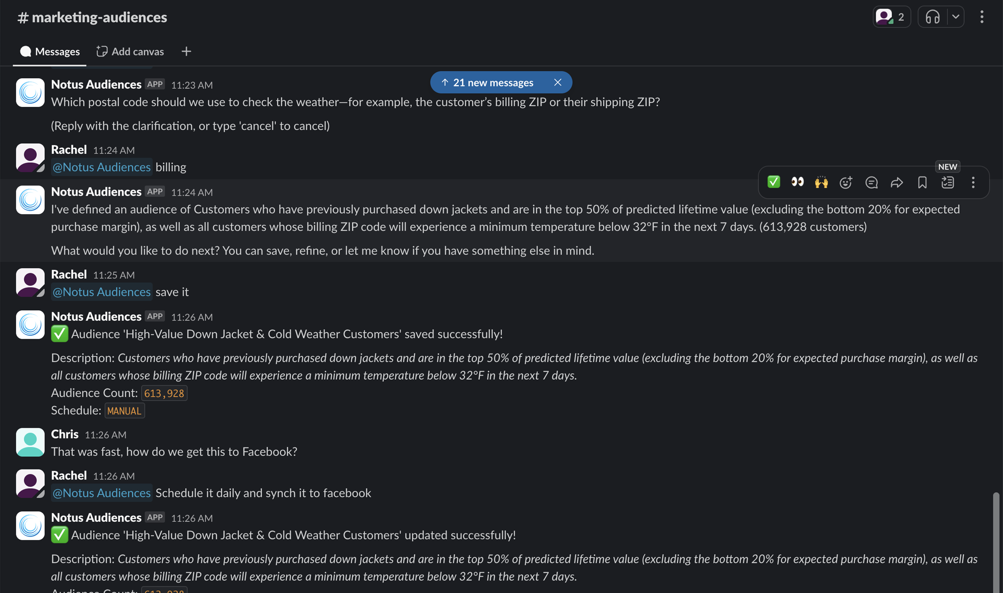 Screenshot of the Notus Audience Manager interface
